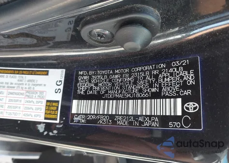 2021 Toyota Corolla Le from USA, damaged, VIN JTDEPMAE5MJ180661